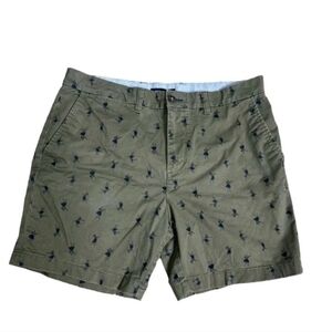Tommy Hilfiger Green Chino Shorts Hawaiian Hula Dancer Girl Print Above Knee 35